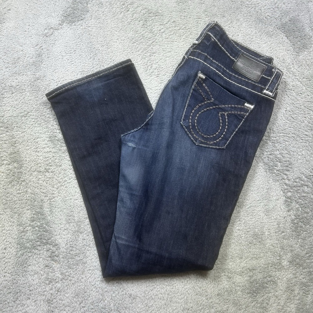 Big Star Miki Jeans Womens 31R (36x32) Blue Denim Distressed Bootcut Low Rise